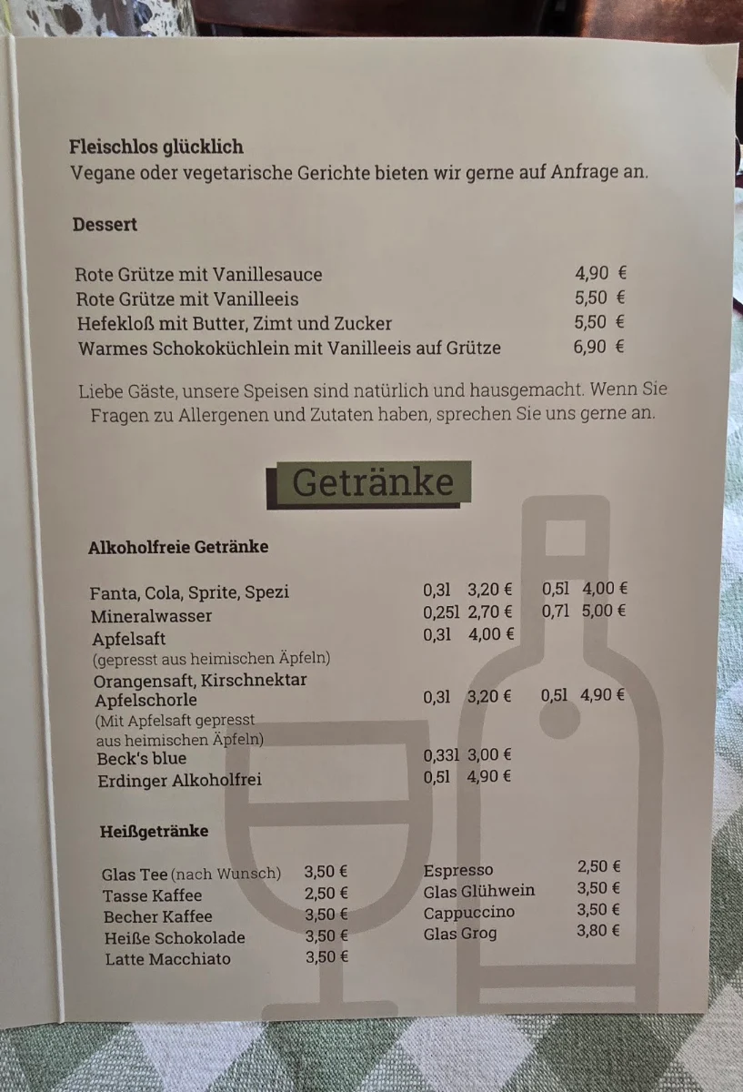 Speisekarte, Gaststätte-Pension-Kiosk Steffen