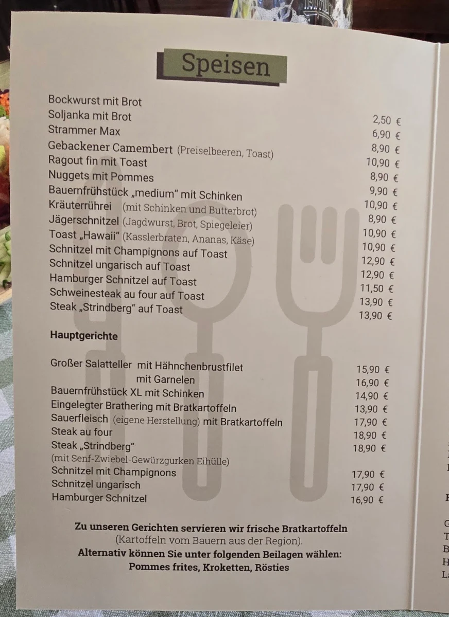 Speisekarte, Gaststätte-Pension-Kiosk Steffen