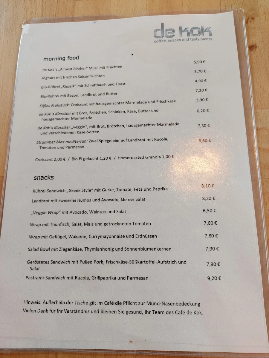 Speisekarte, Café Bo Zollstock