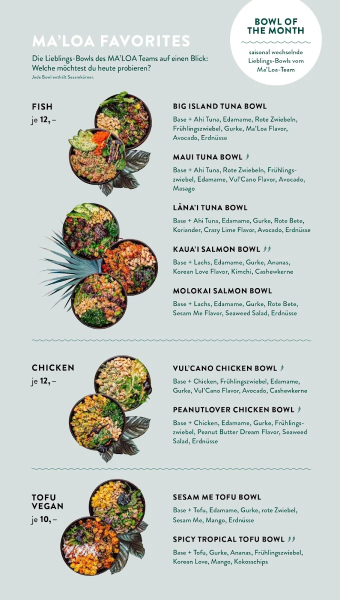 Speisekarte, MA'LOA Poké Bowl