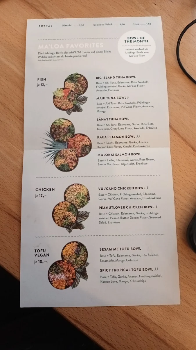 Speisekarte, MA'LOA Poké Bowl