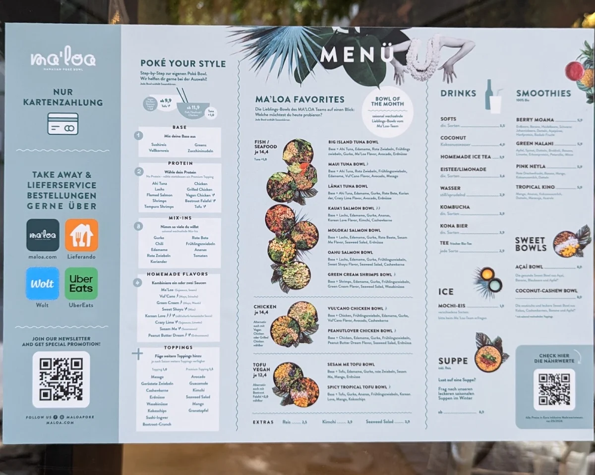 Speisekarte, MA'LOA Poké Bowl