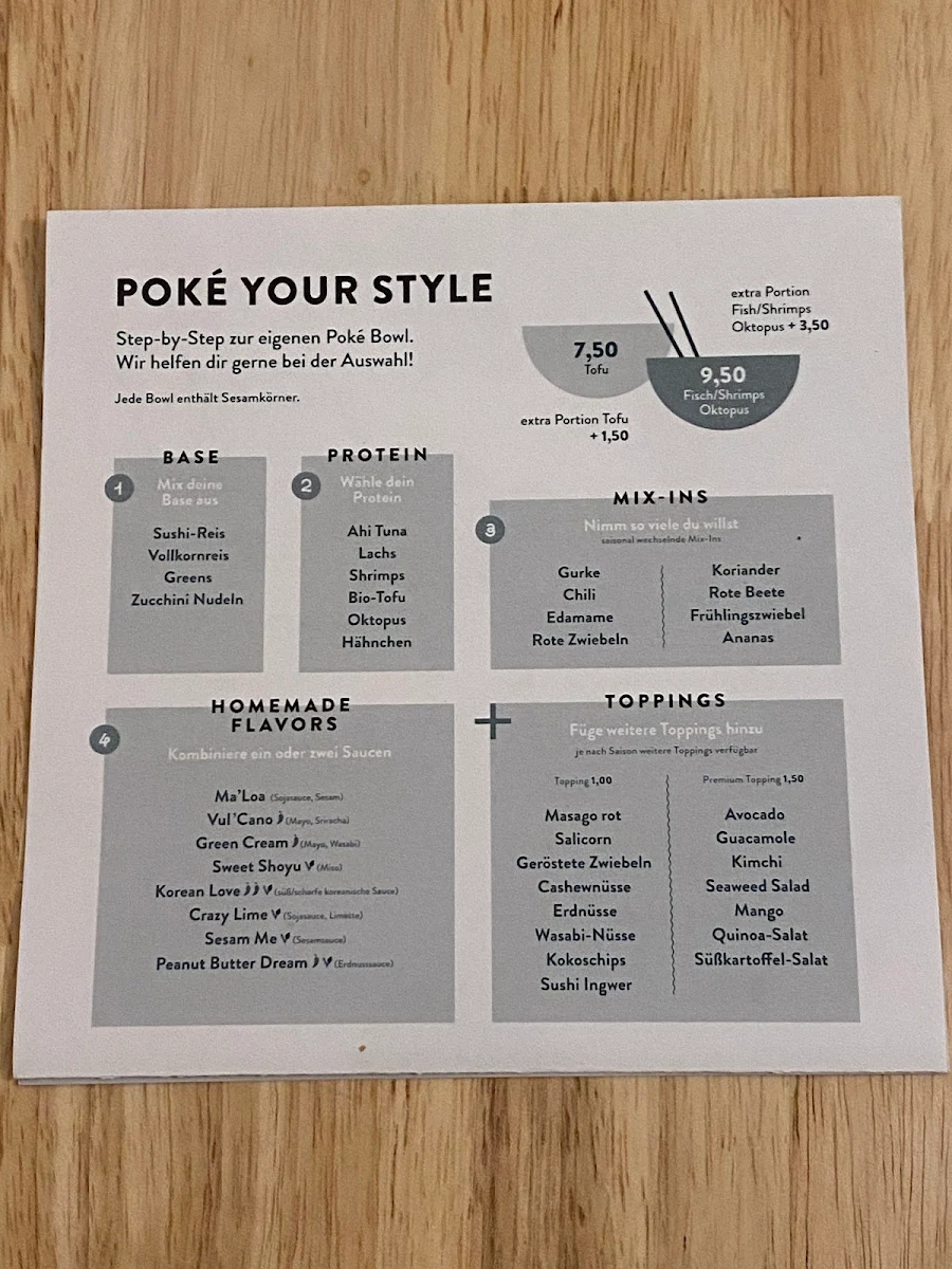 Speisekarte, MA'LOA Poké Bowl