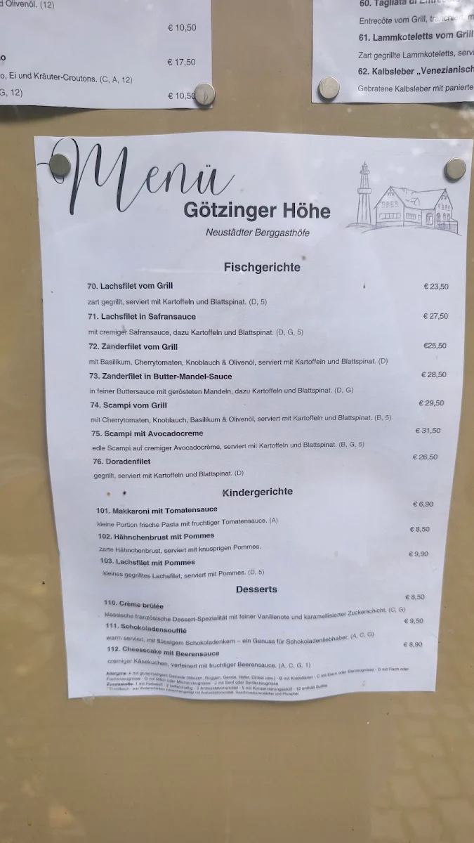 Speisekarte, Berggasthof & Hotel „Götzinger Höhe“