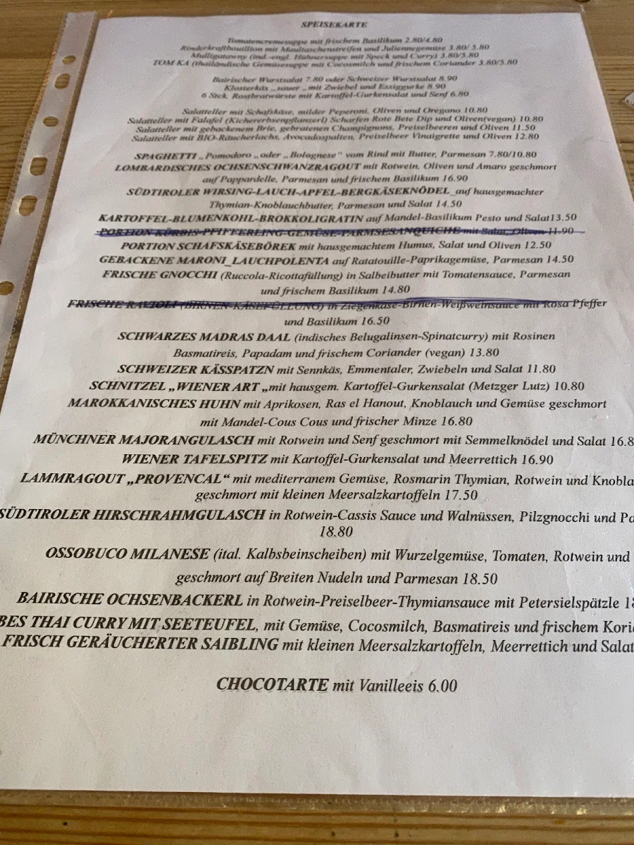 Speisekarte, Wirtshaus Tutzinger Keller