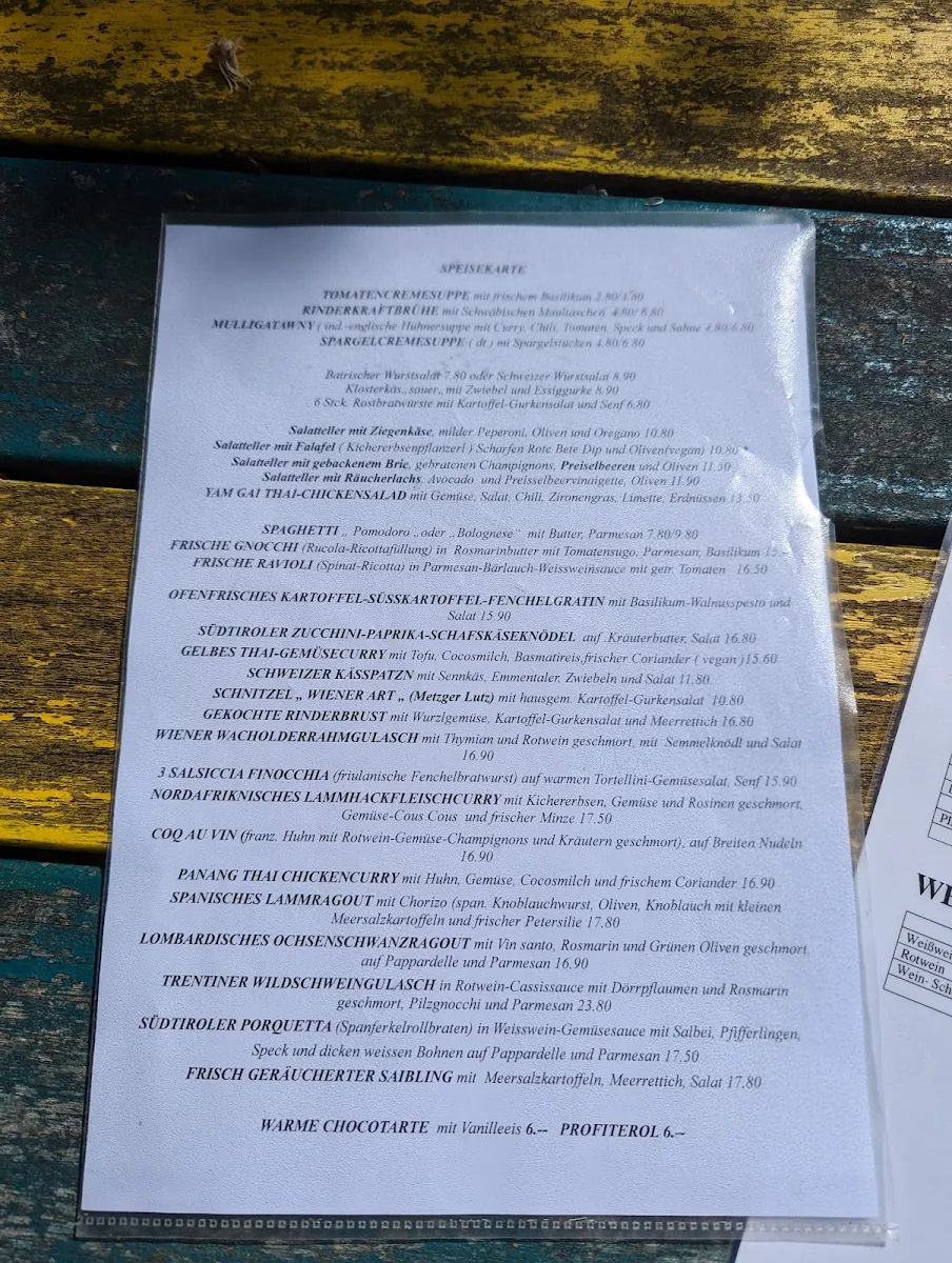 Speisekarte, Wirtshaus Tutzinger Keller