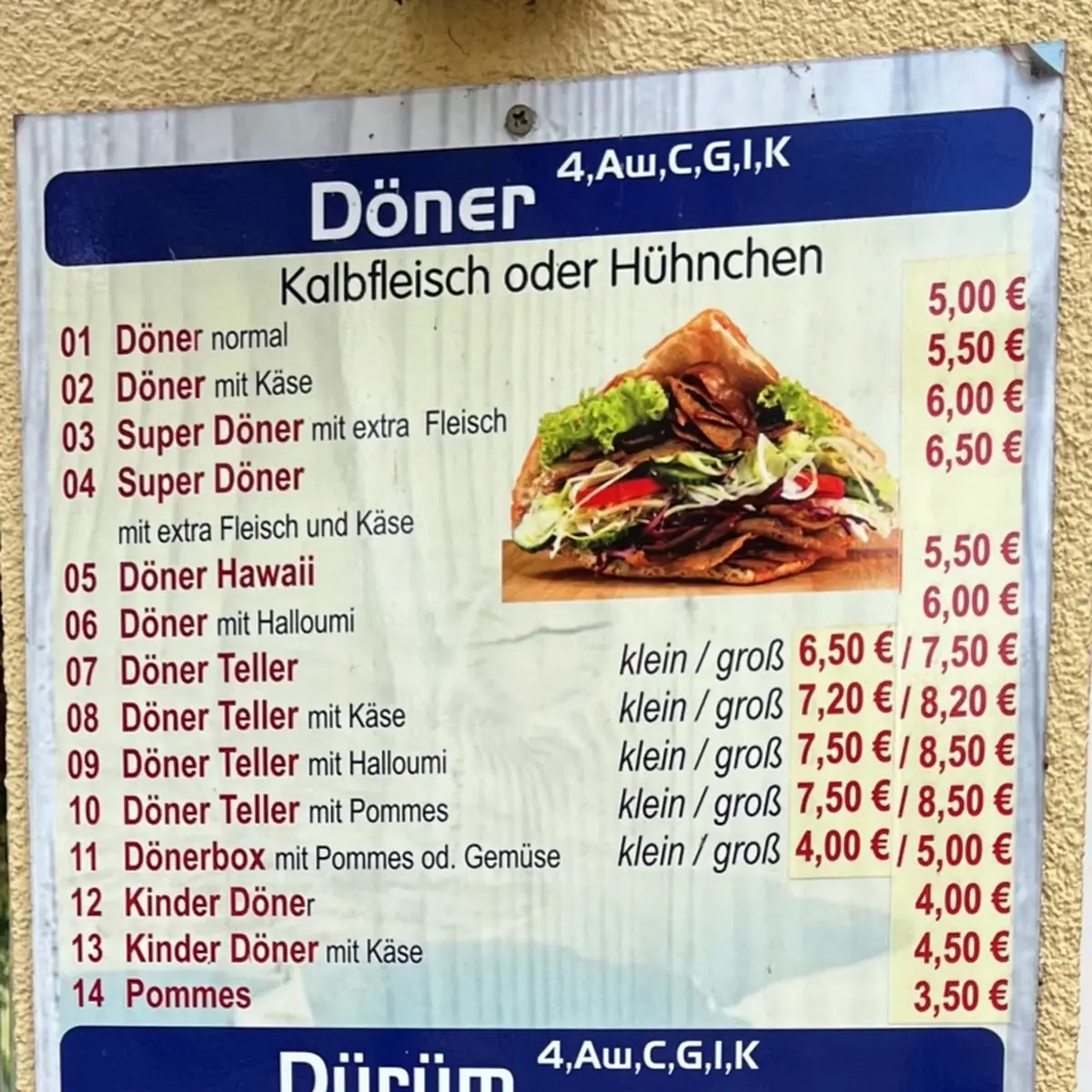 Speisekarte, Pamukkale Döner