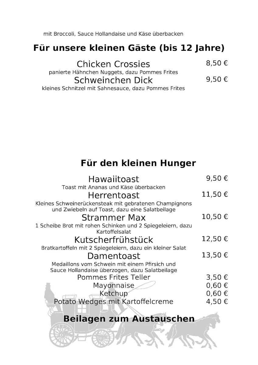 Speisekarte, Hotel - Restaurant Zur Postkutsche