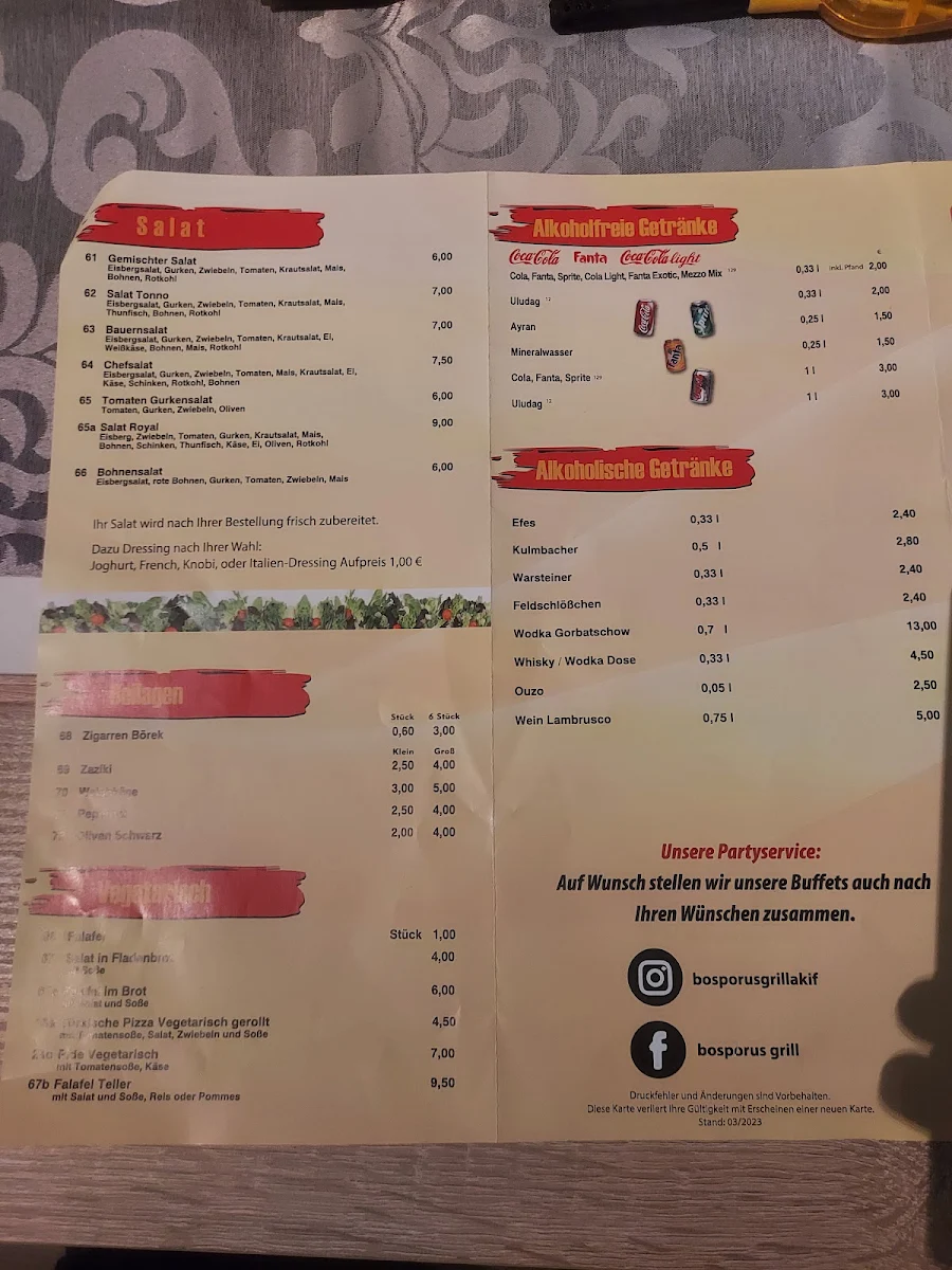 Speisekarte, BOSPORUS GRILL