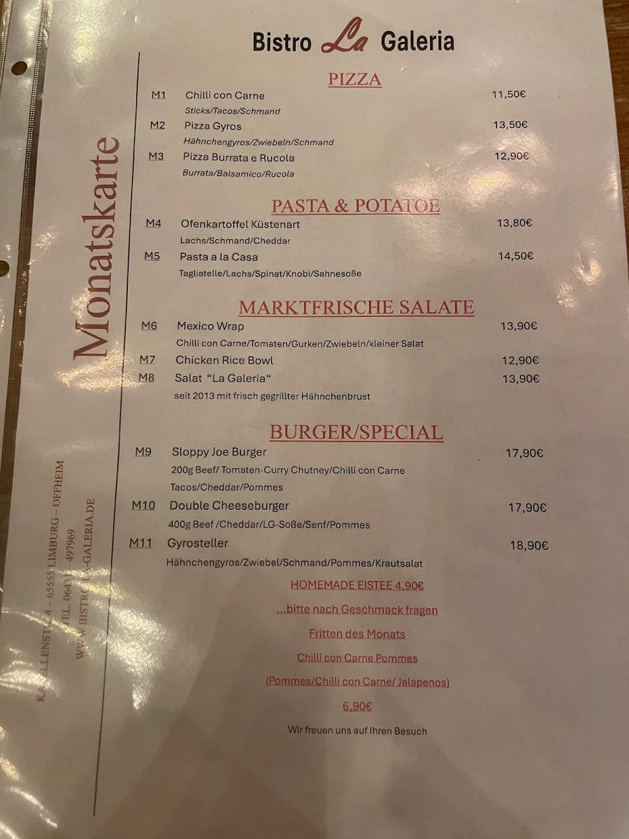 Speisekarte, La Galeria