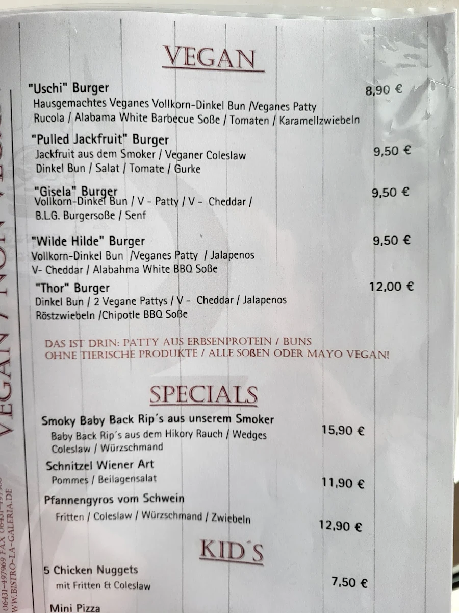 Speisekarte, La Galeria