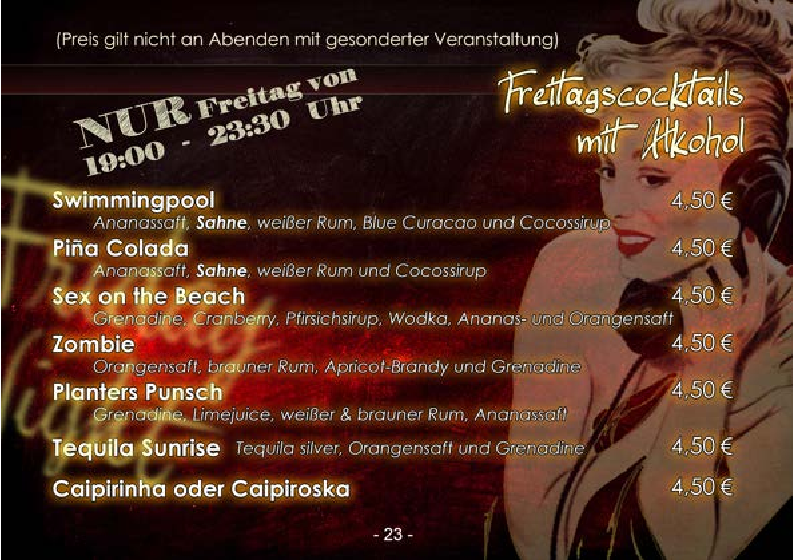 Speisekarte, Stephan's Bar & Cocktail-Lounge