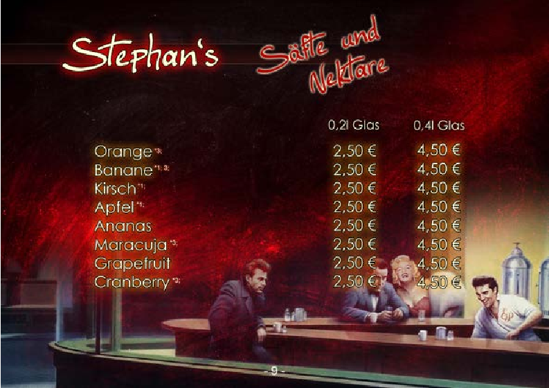 Speisekarte, Stephan's Bar & Cocktail-Lounge