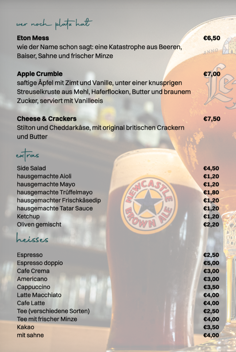 Speisekarte, talschlösschen