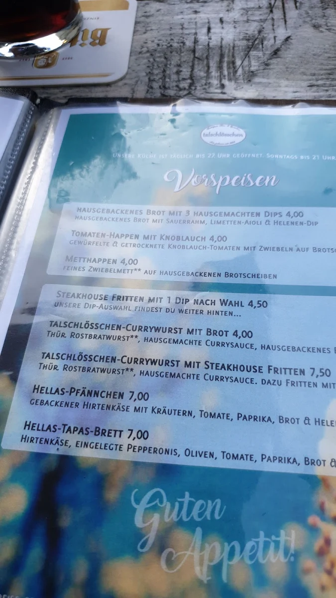Speisekarte, talschlösschen