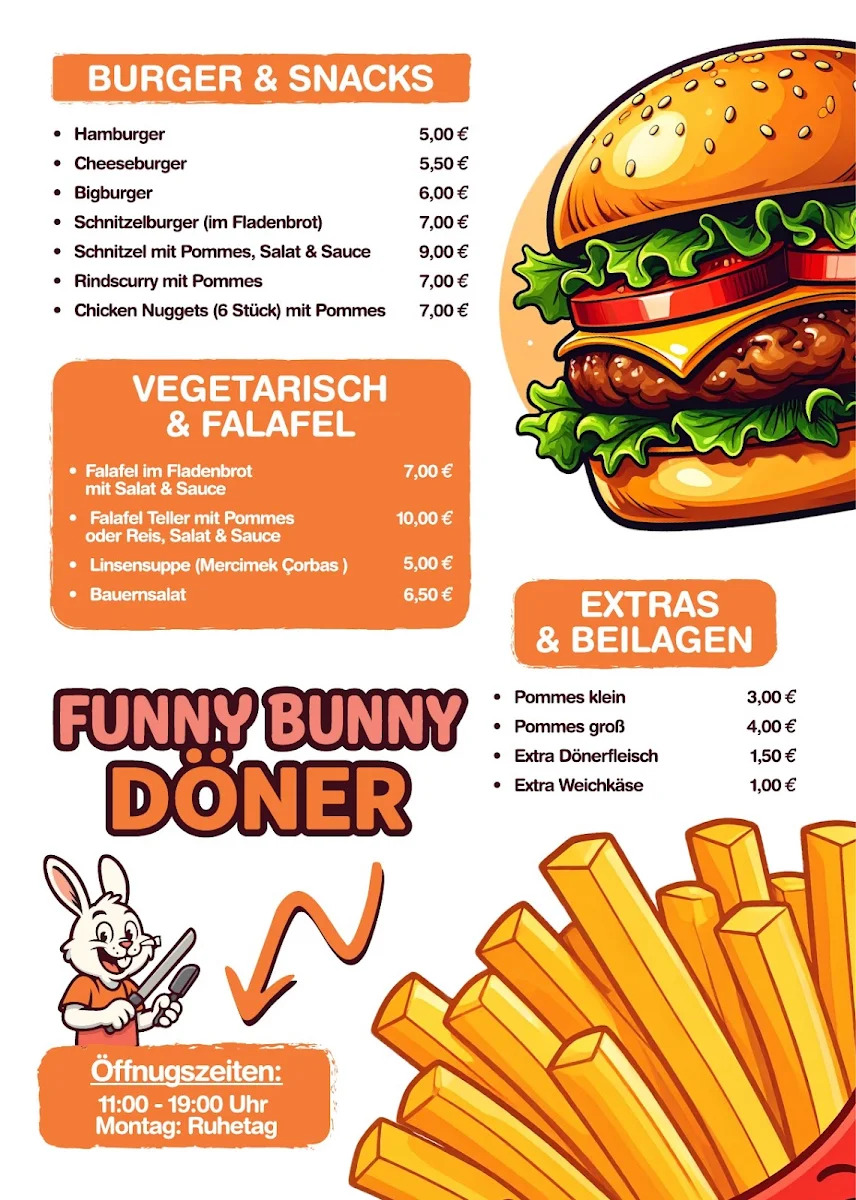 Speisekarte, FunnyBunny Döner