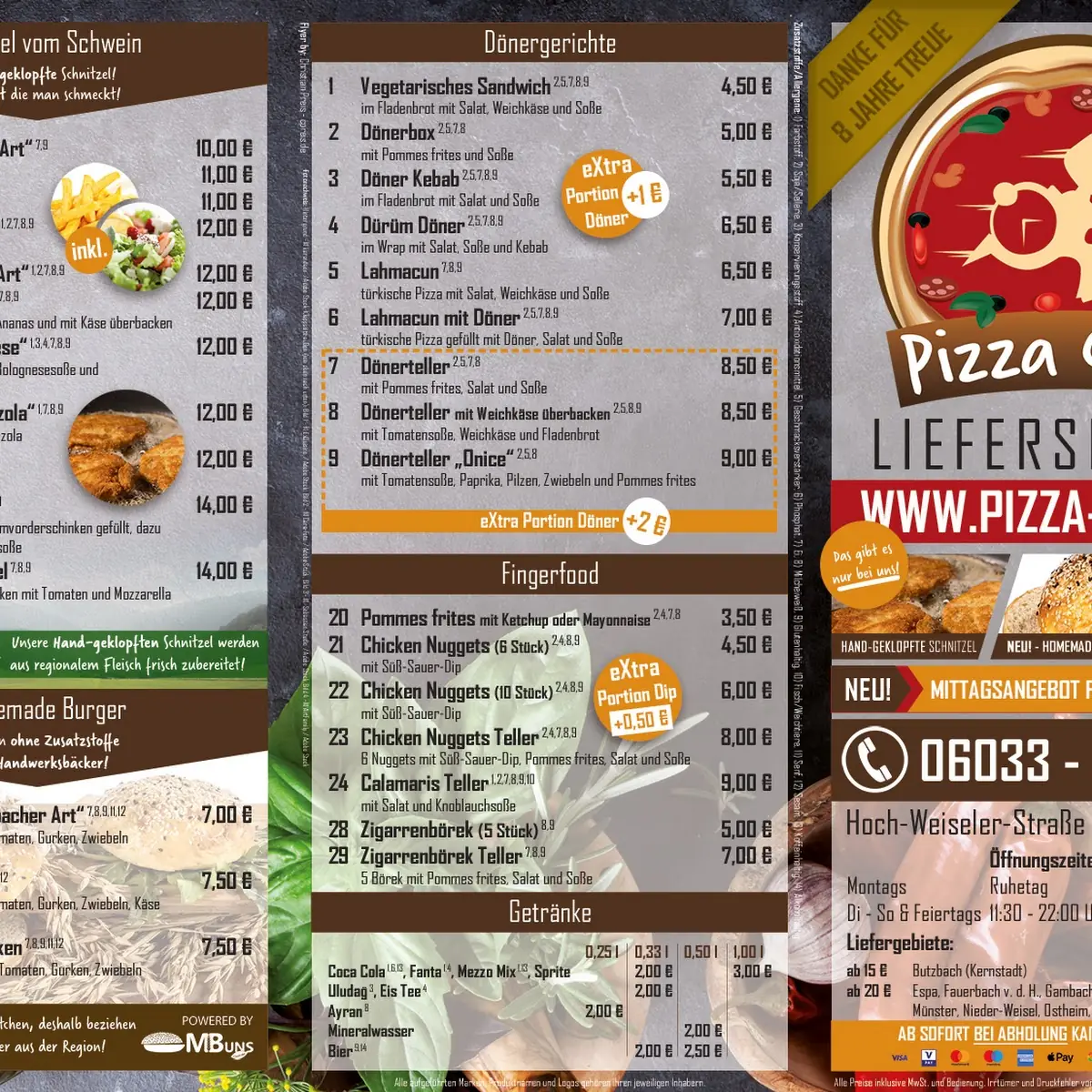 Speisekarte, Pizza Onice