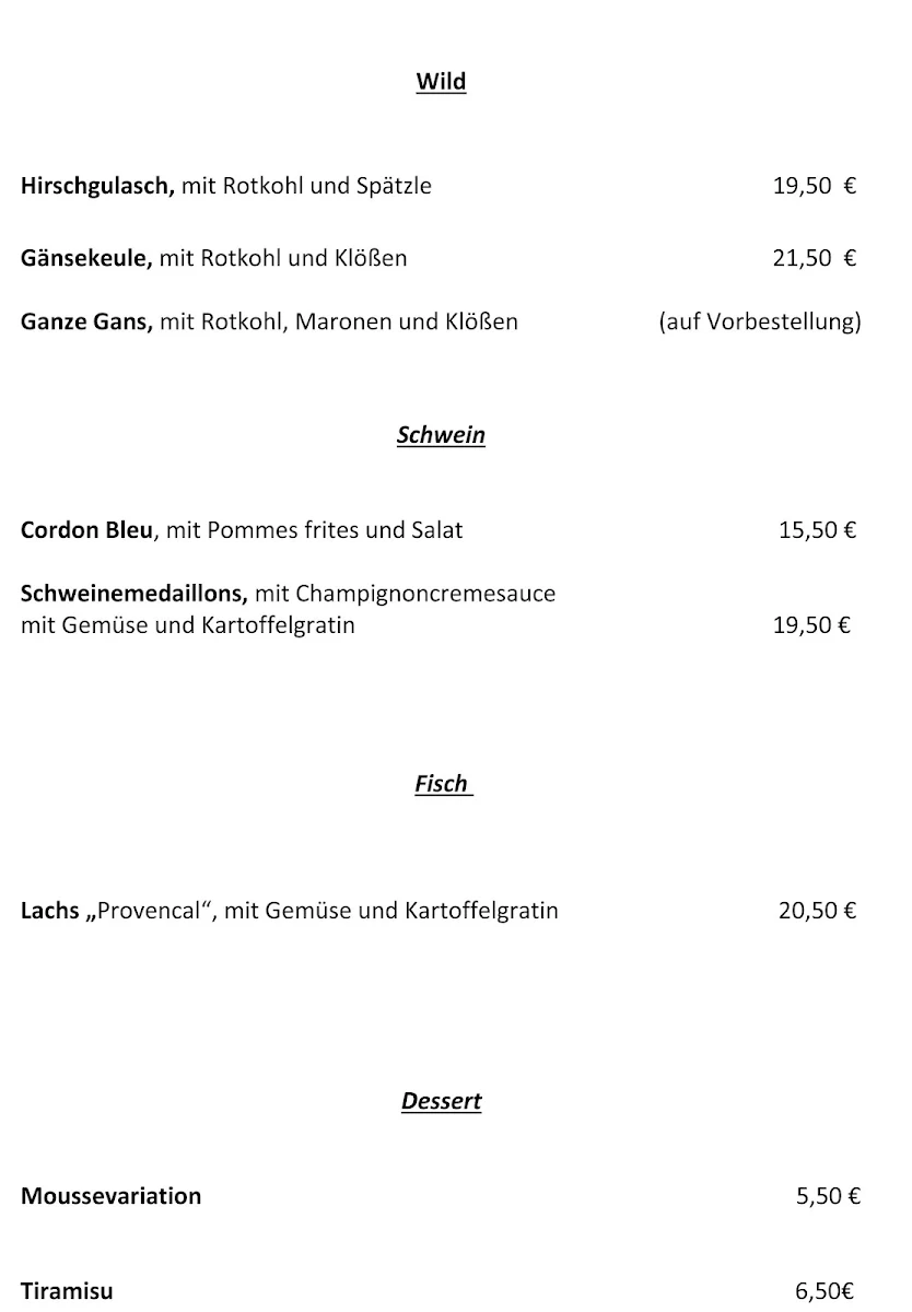 Speisekarte, Restaurant Blumenhof GmbH