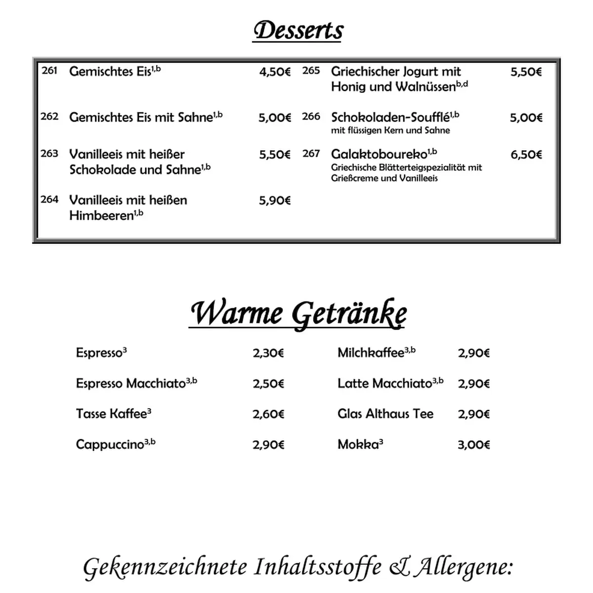 Speisekarte, Beim Jannis
