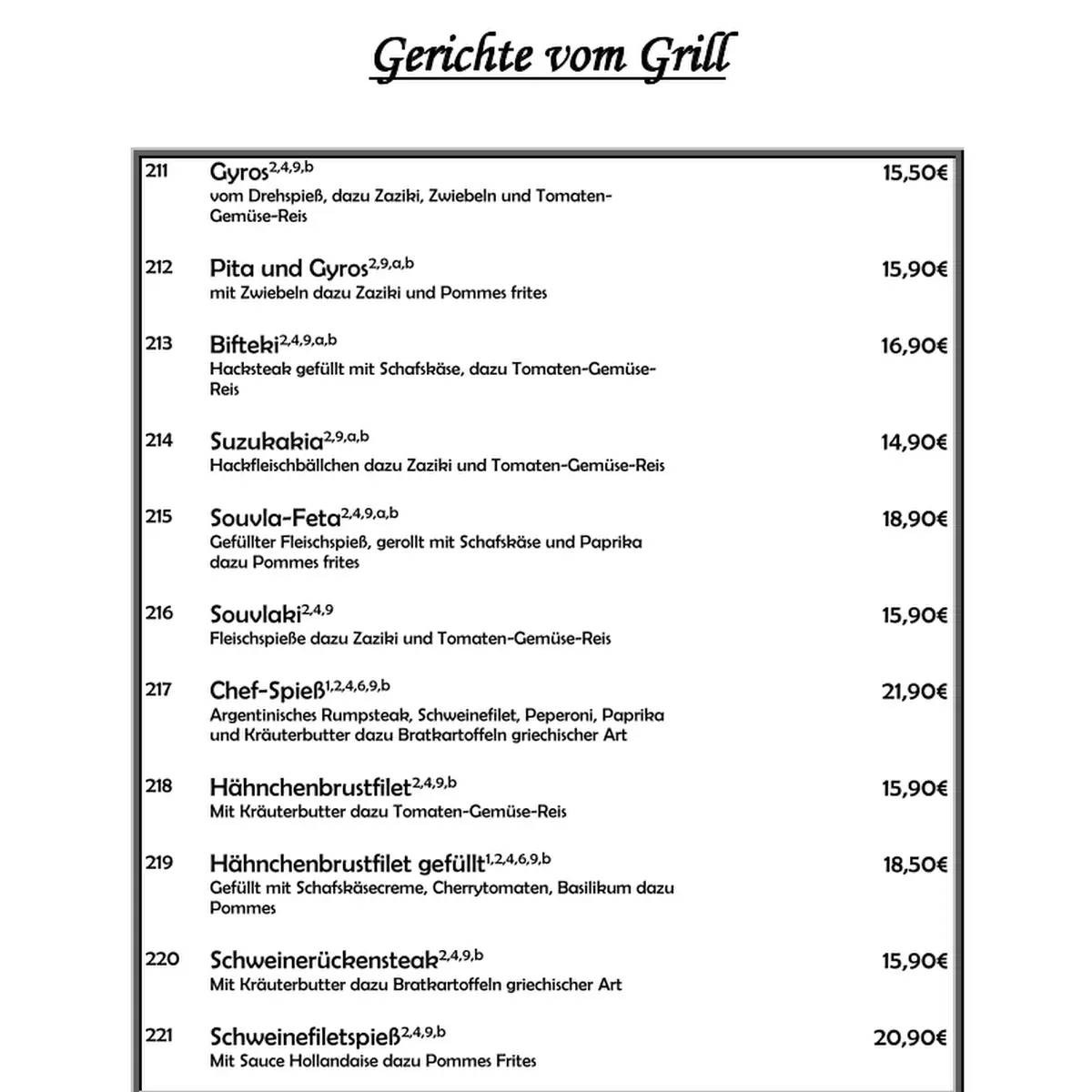 Speisekarte, Beim Jannis