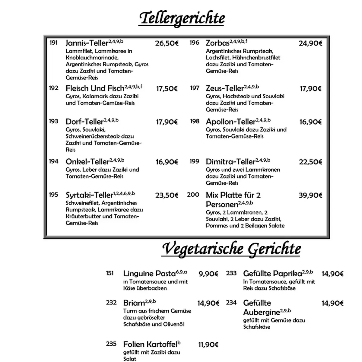 Speisekarte, Beim Jannis