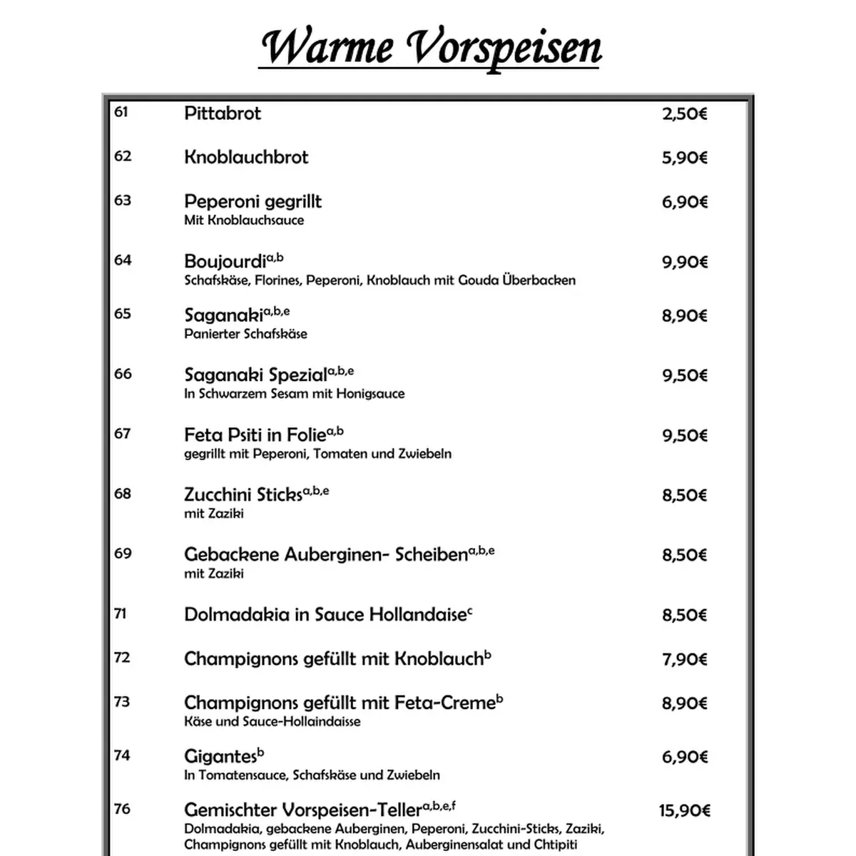 Speisekarte, Beim Jannis