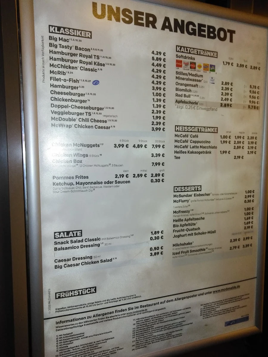 Speisekarte, McDonald's