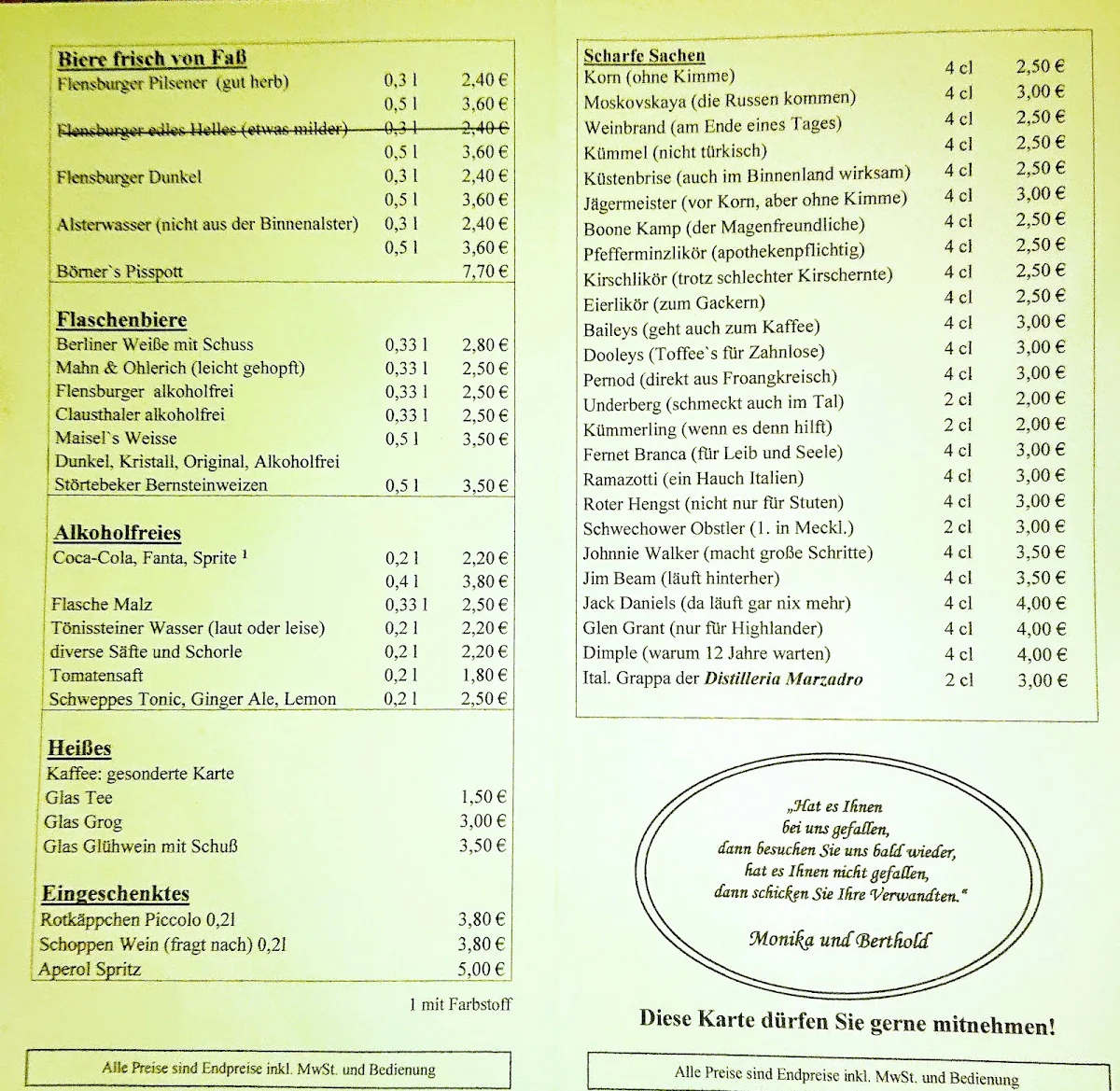 Speisekarte, Restaurant, Kneipe und Café Nicolaiblick