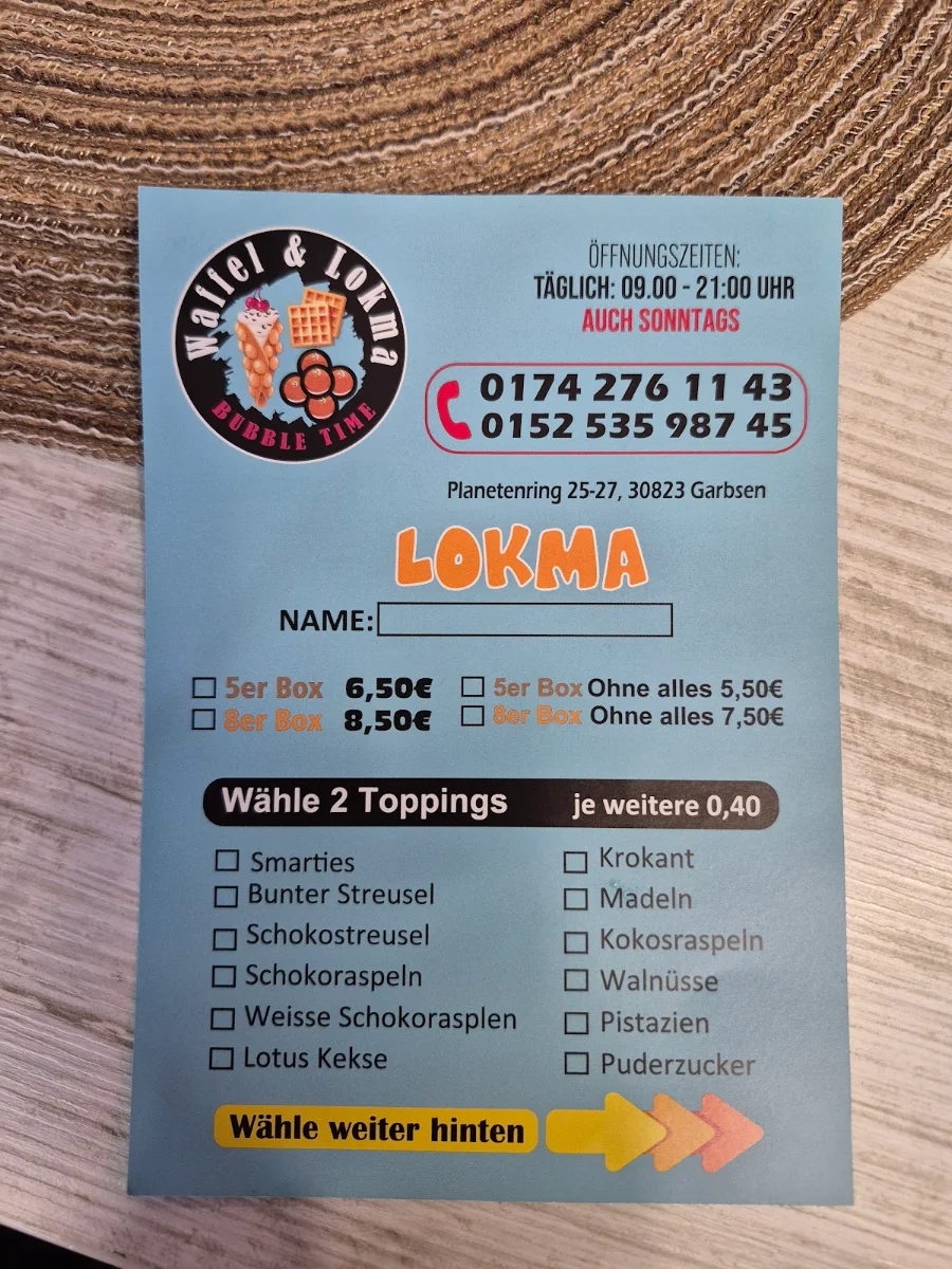 Speisekarte, Waffel & Lokma