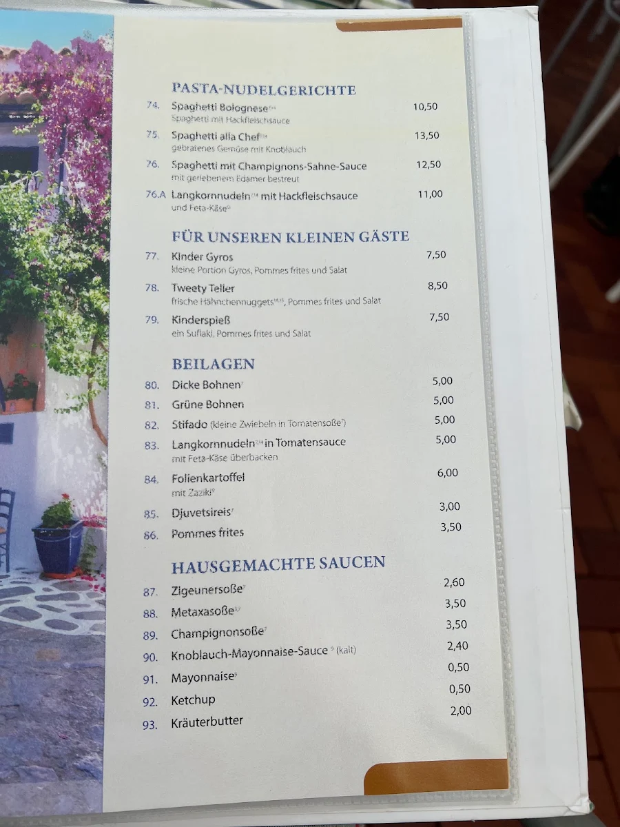 Speisekarte, Restaurant Olympia