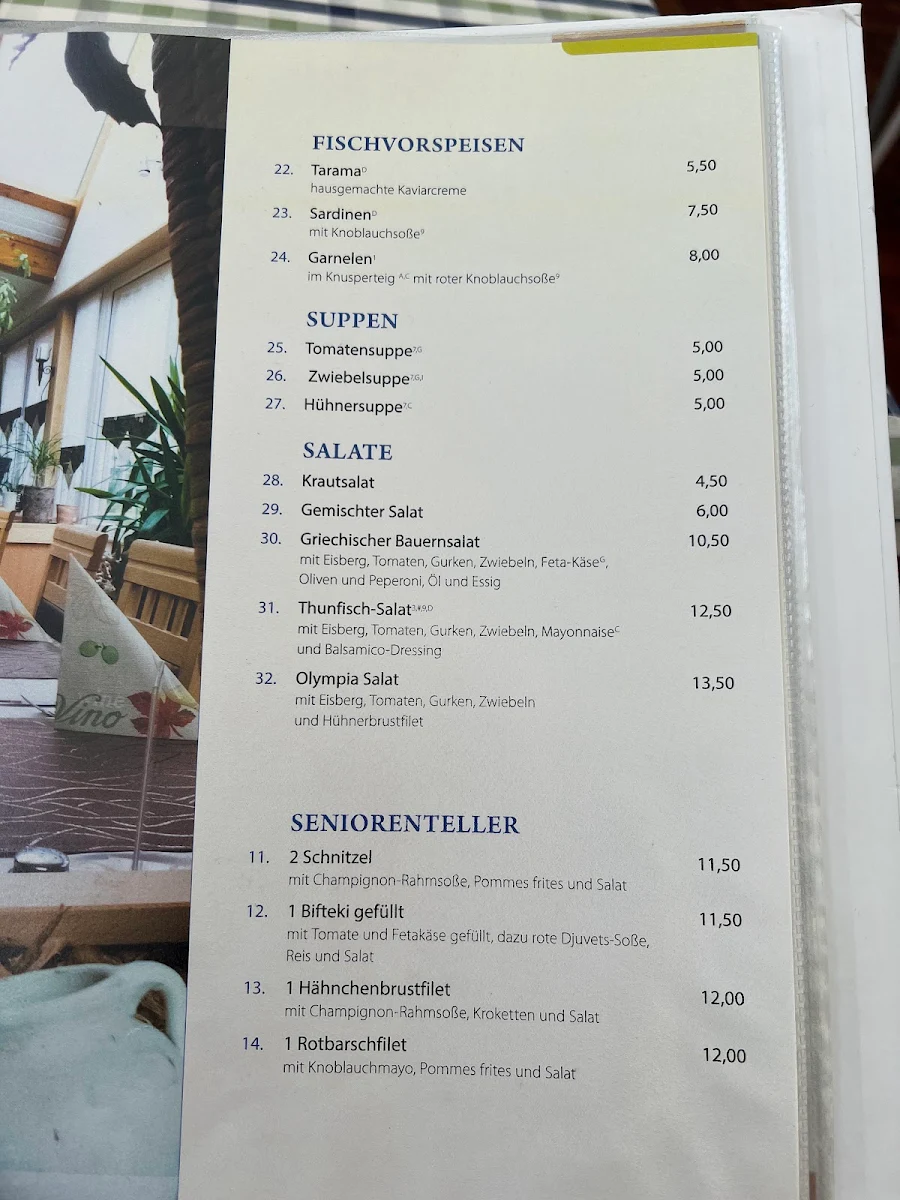 Speisekarte, Restaurant Olympia