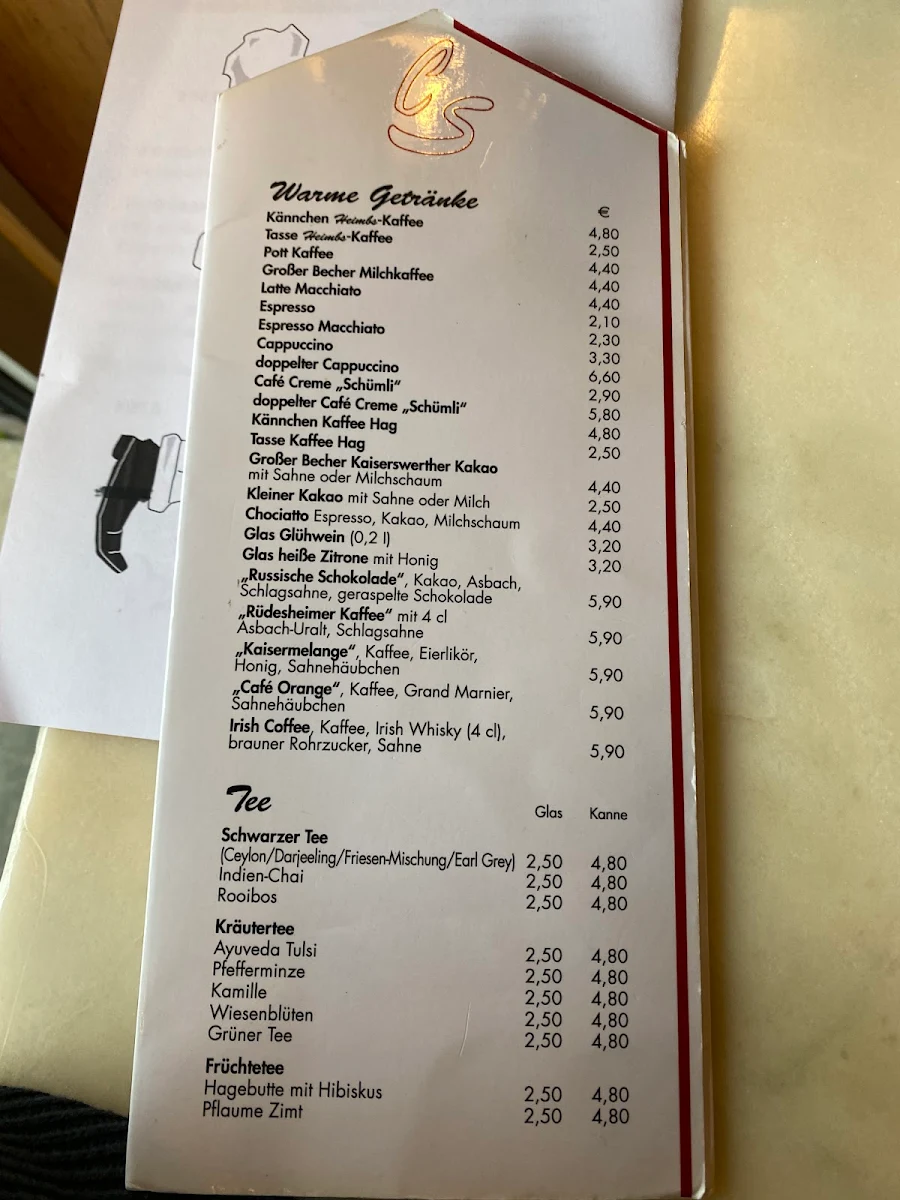 Speisekarte, Cafe Schuster