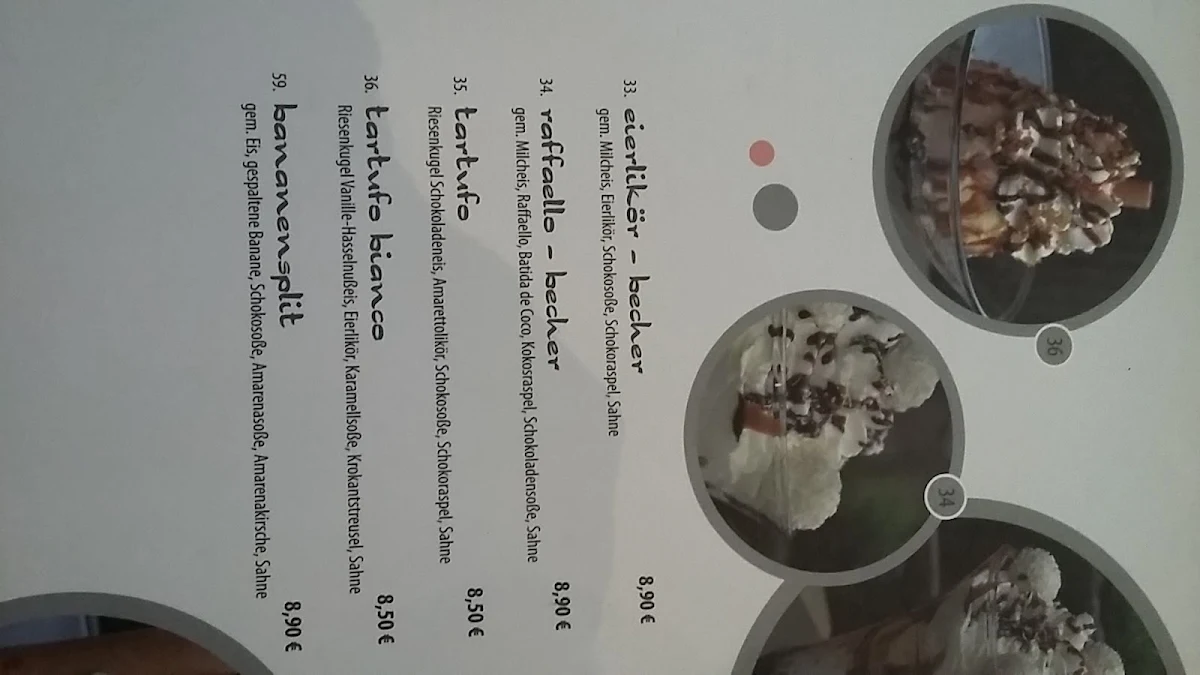 Speisekarte, Bacio Eiscafé