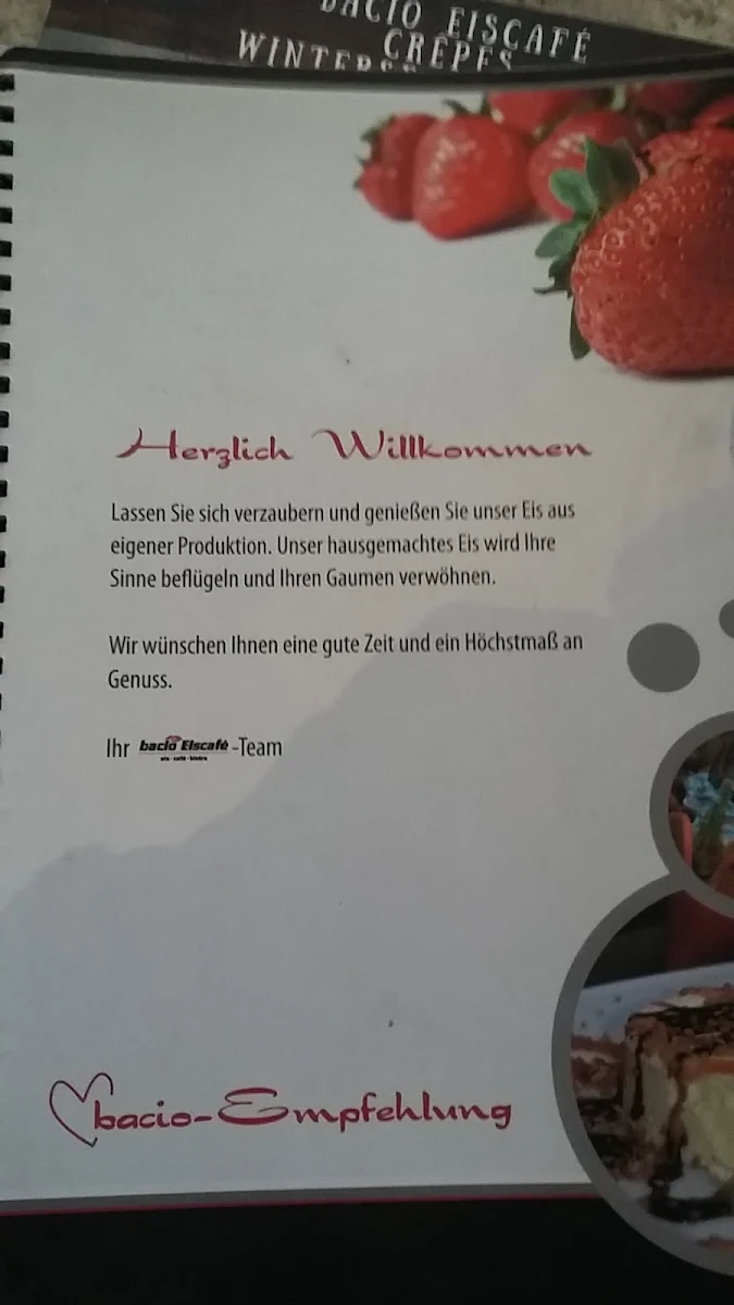 Speisekarte, Bacio Eiscafé