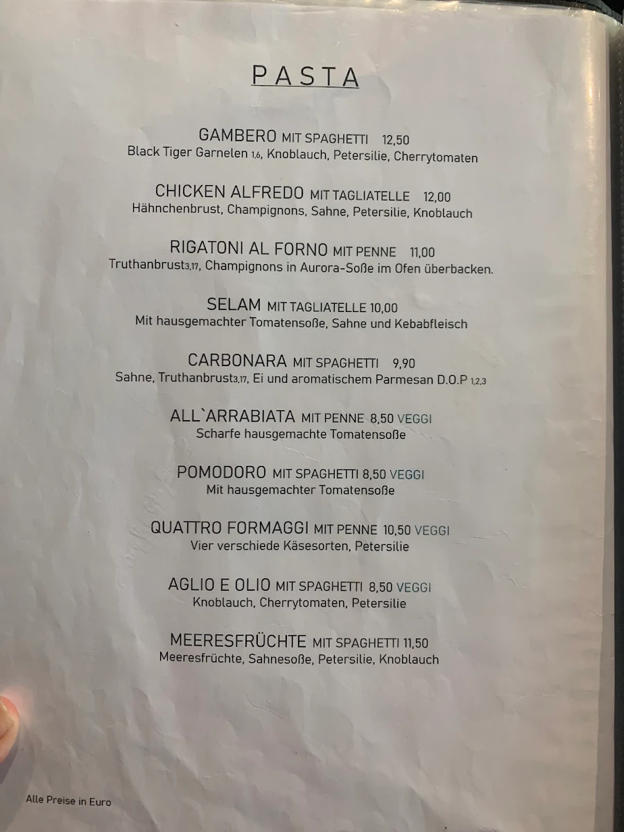 Speisekarte, SELAM Restaurant