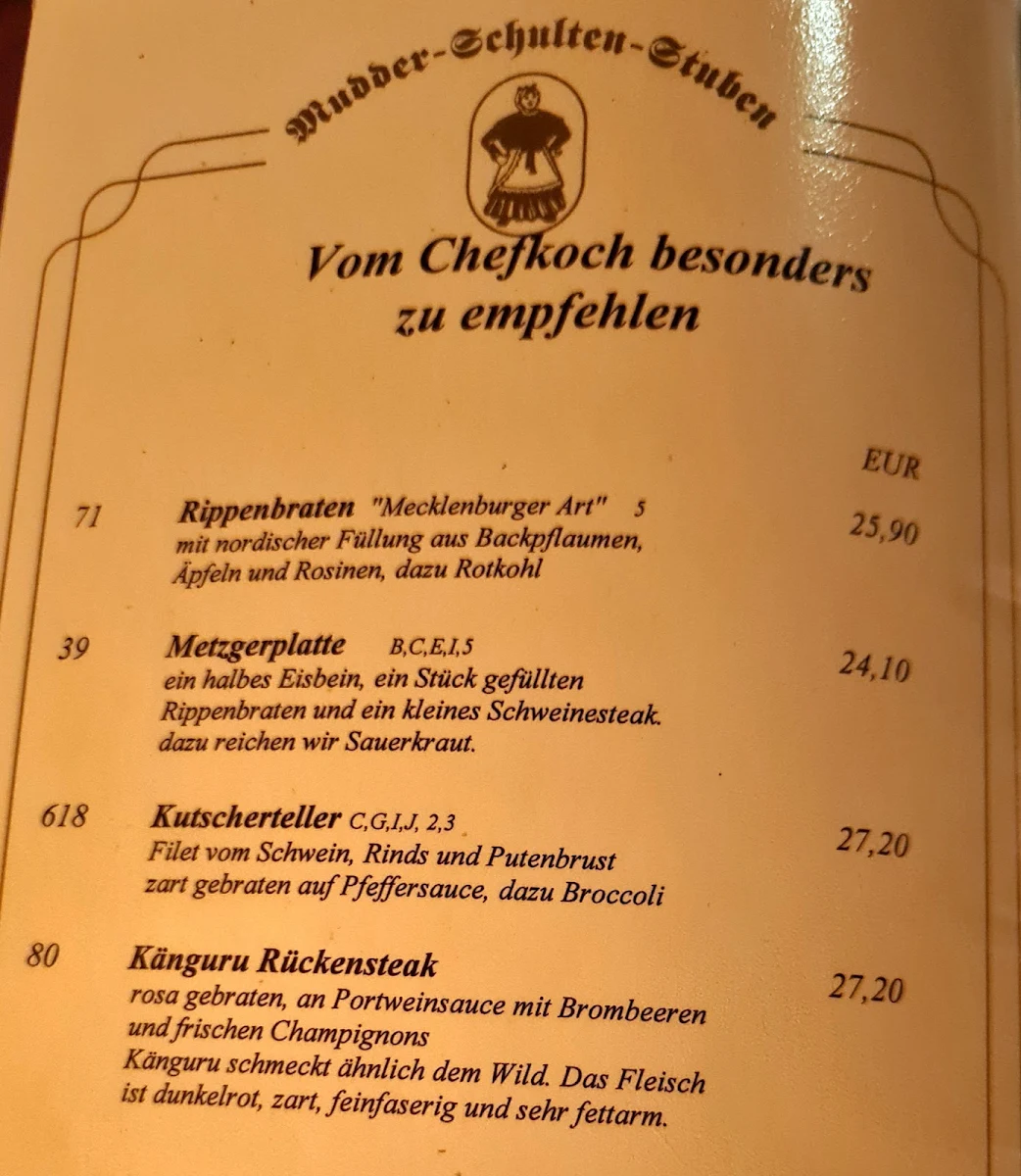 Speisekarte, Mudder Schulten Stuben