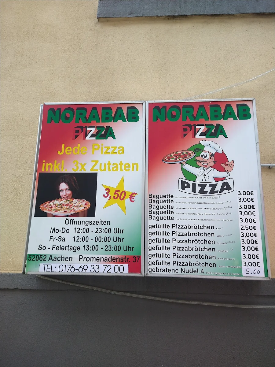 Speisekarte, Norabab Pizza