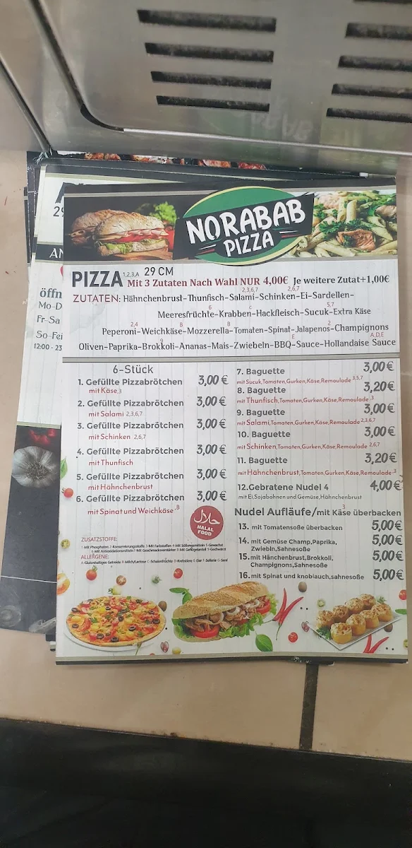 Speisekarte, Norabab Pizza