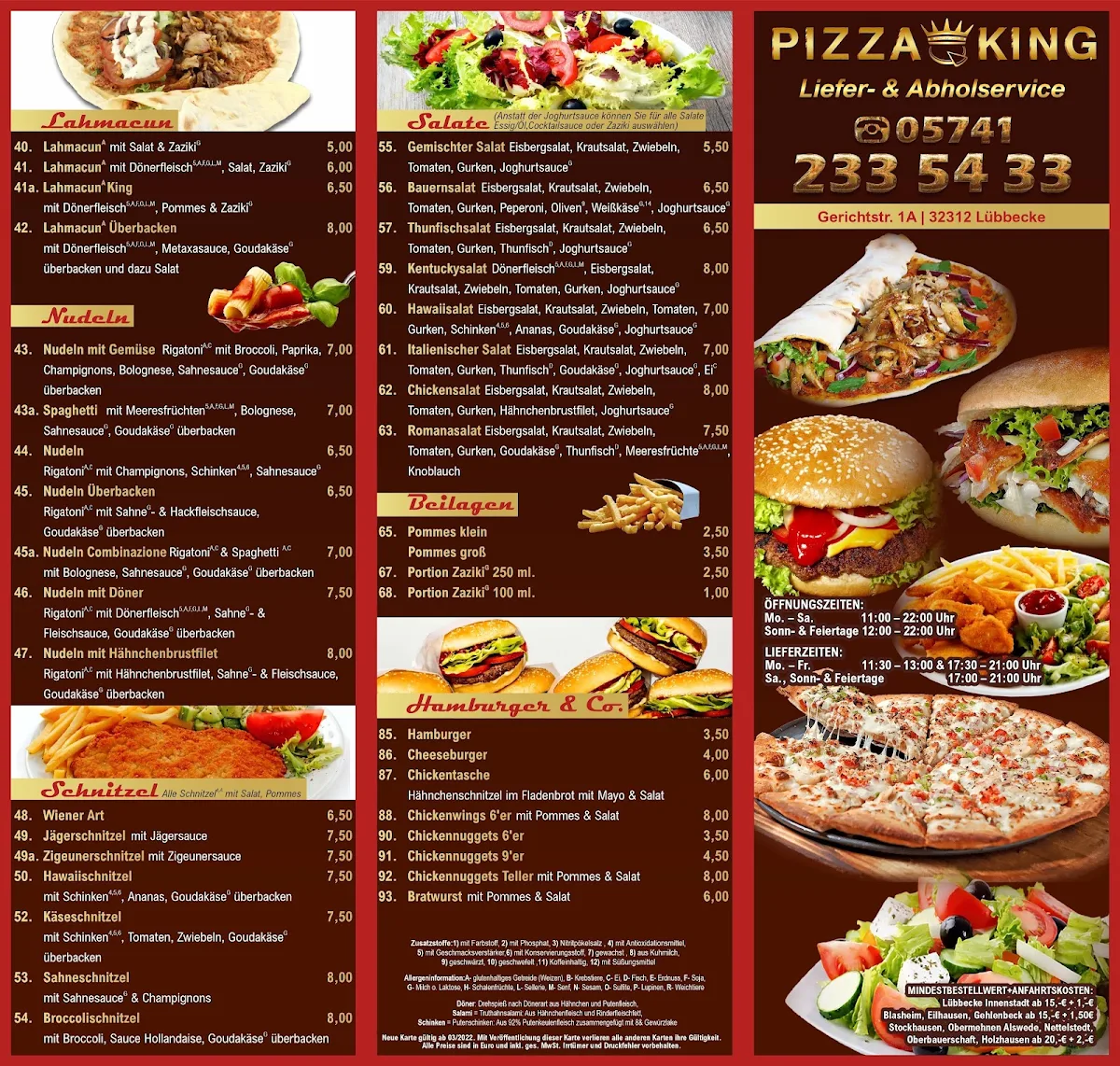 Speisekarte, Pizza King