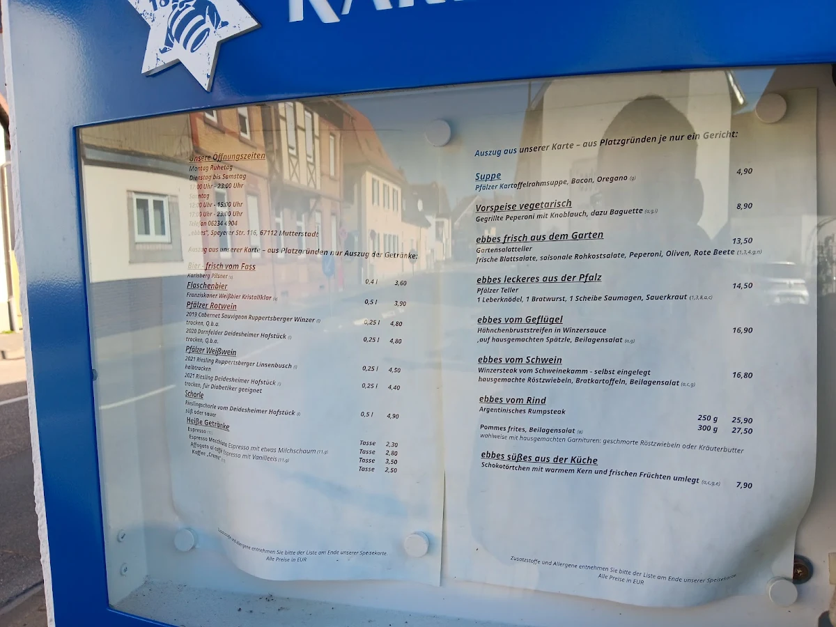 Speisekarte, Gaststätte Ebbes