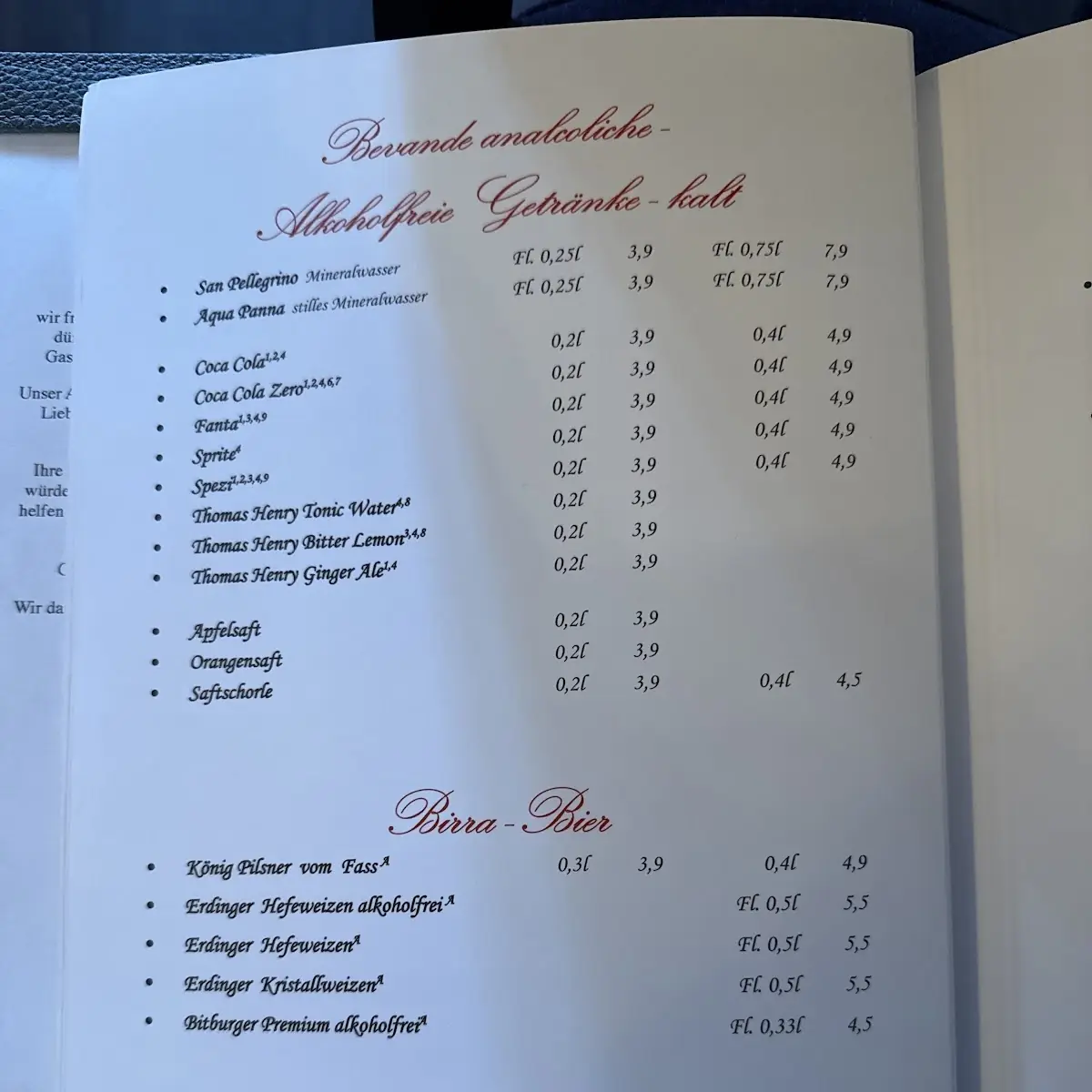 Speisekarte, Ristorante Salina