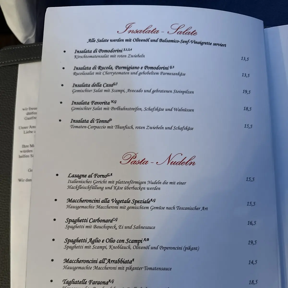 Speisekarte, Ristorante Salina