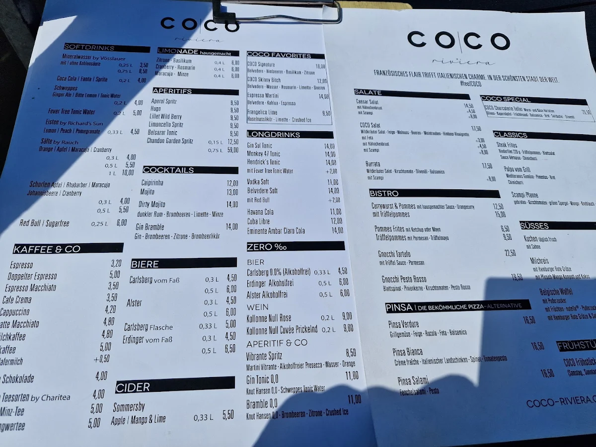 Speisekarte, COCO riviera