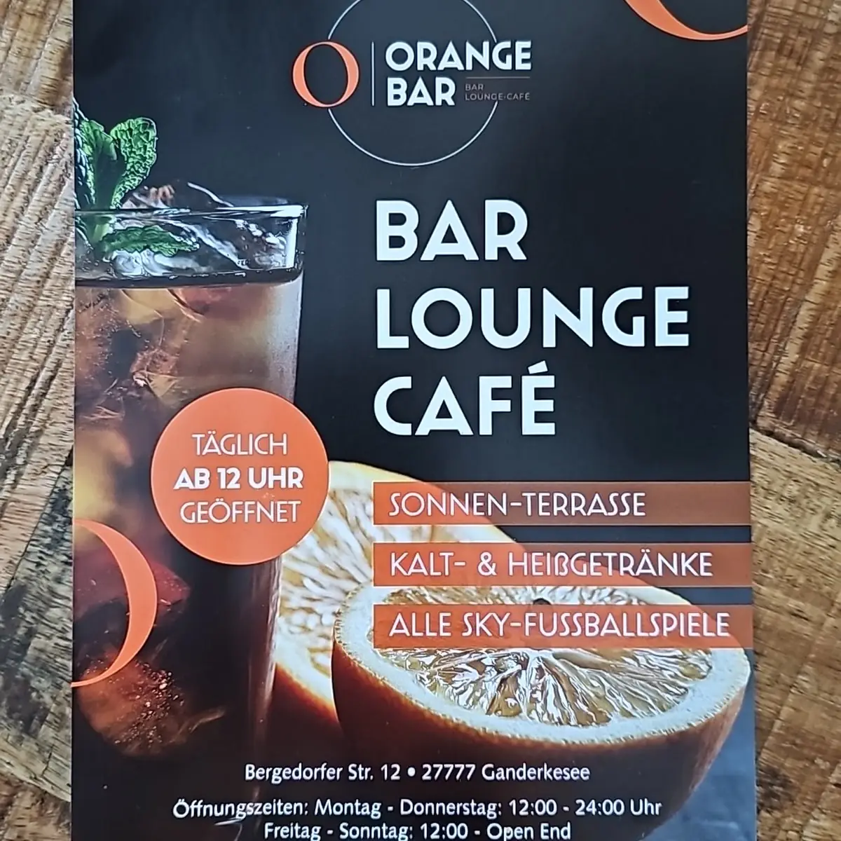 Speisekarte, Orange Bar