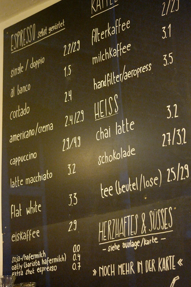 Speisekarte, Avenir Café in der Innenstadt