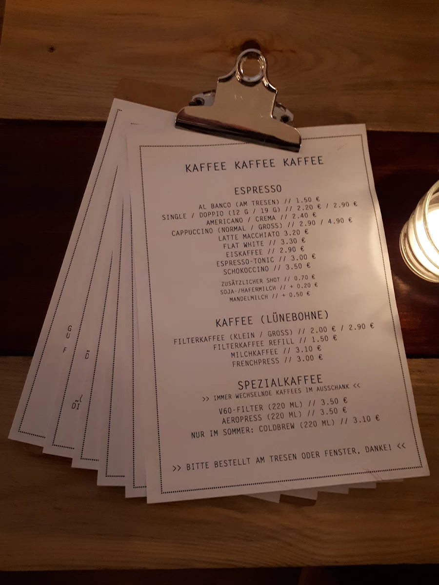 Speisekarte, Avenir Café in der Innenstadt