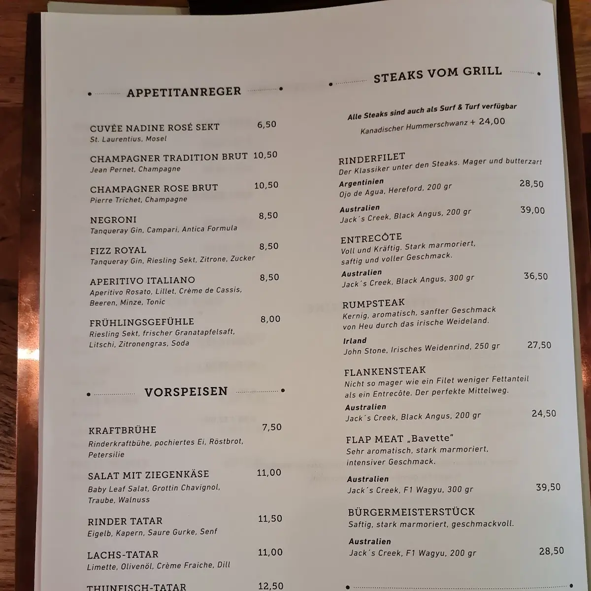 Speisekarte, Lindenblatt 800°