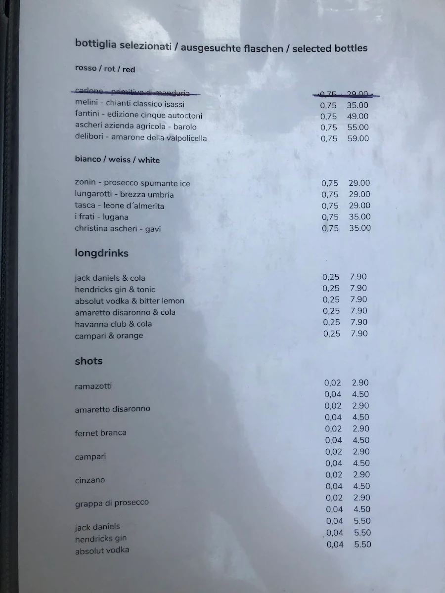 Speisekarte, Ristorante Evin