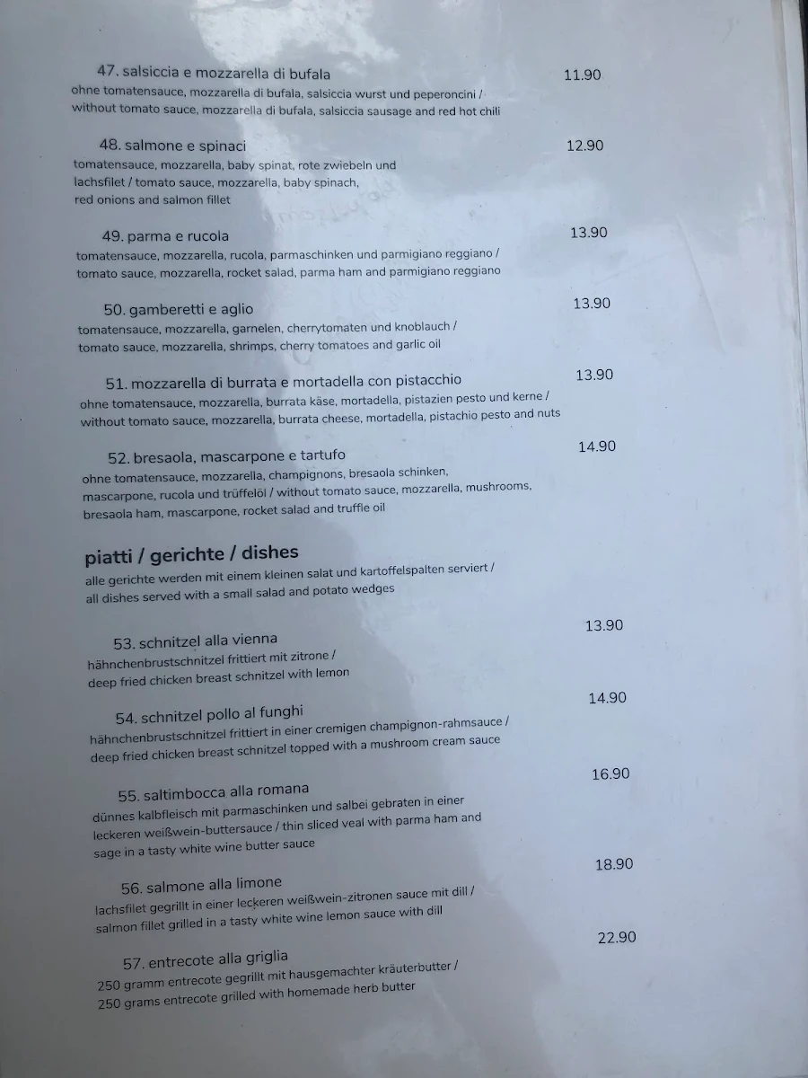 Speisekarte, Ristorante Evin