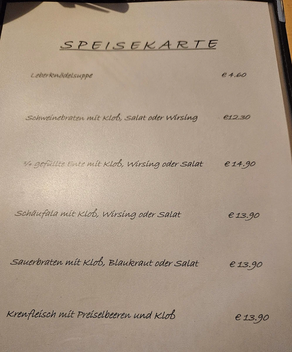 Speisekarte, Brauerei Gasthof Drummer